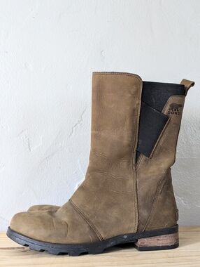 SOREL Emelie Mid Waterproof Leather Chelsea Boots - Major Black - Size 7